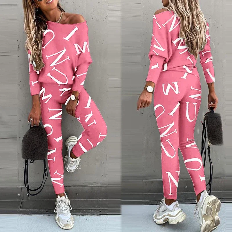 Women's Letter Printing Long Sleeve Trousers Casual Suit