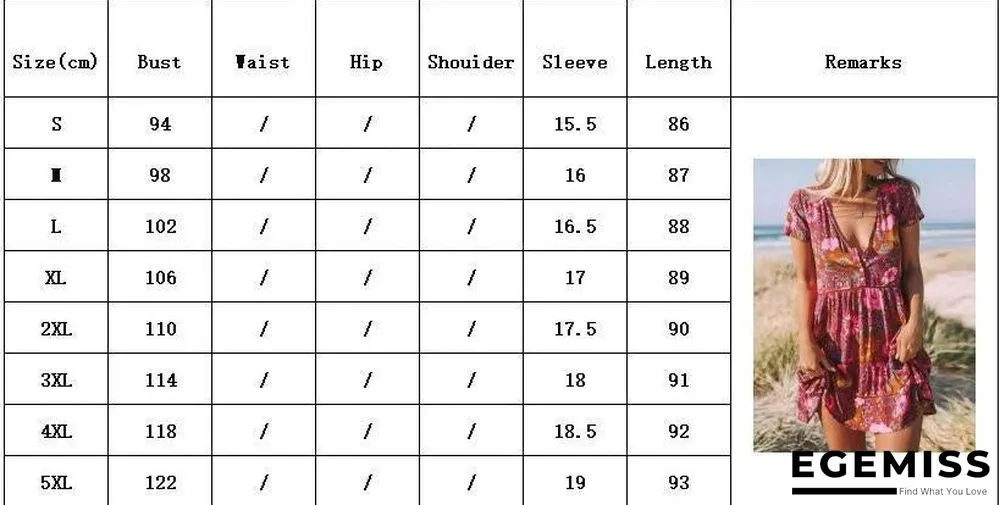 New Women's Printed V-neck Short Sleeve Dress | EGEMISS