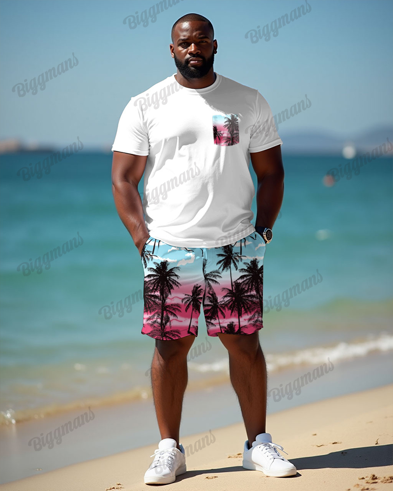Couples Romantic Hawaiian Short Sleeve T-Shirt Shorts Suit Large