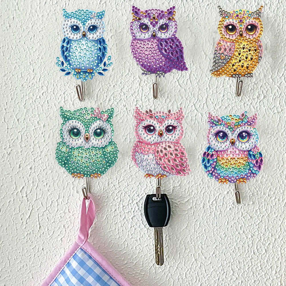 6Pcs Owl Diamond Painting Art Hooks Diamond Art Craft Wall Hooks for Home Decor