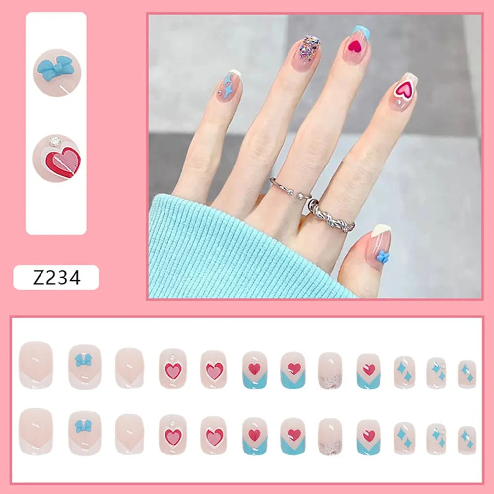 Fake Nail Patch Short Paragraph Ballet Nails Green & White color Finished Nail Piece 24PCS Glue Type nails set free shipping-Nail Inspo
