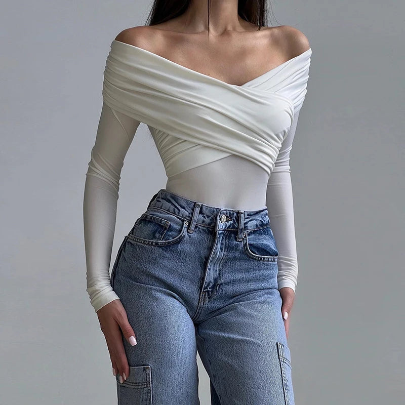 Autumn Black Bodysuits Women Sexy Backless Solid Corset Slim Fashion Crossed Bodysuits Long Sleeves Casual Lady Knitted Rompers Aiertu