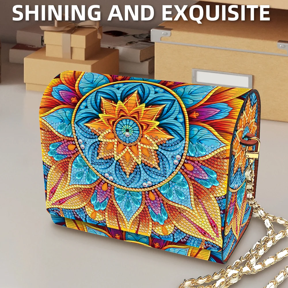 DIY Mandala Diamond Art Wooden Coin Pouch with Chain 5D Diamond Painting Purse