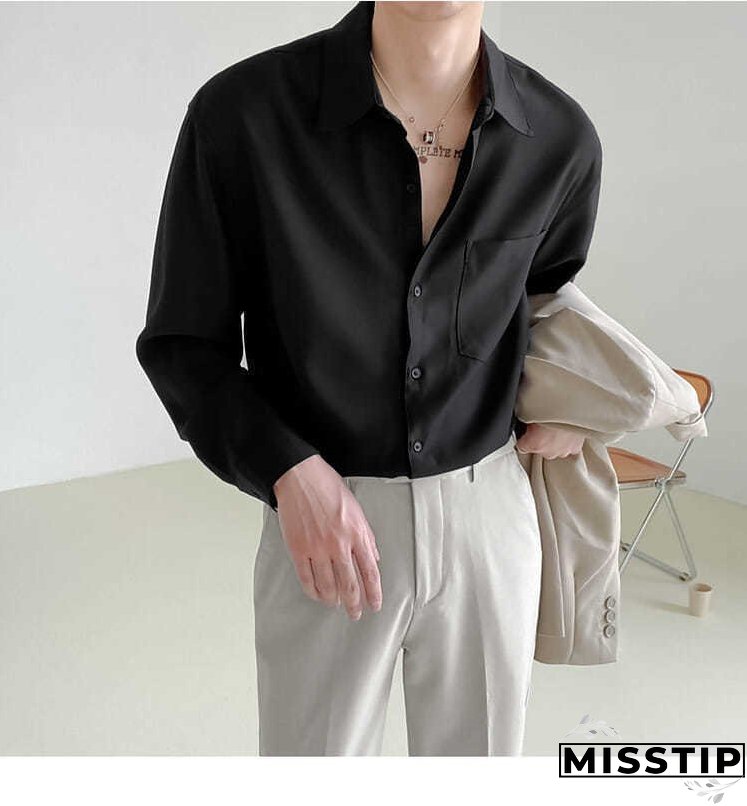 Spring New Senior Long Sleeve Button Down Shirts for Men Korean Fashion Loose Drape Solid Color All-match Men's Shirt Blouse