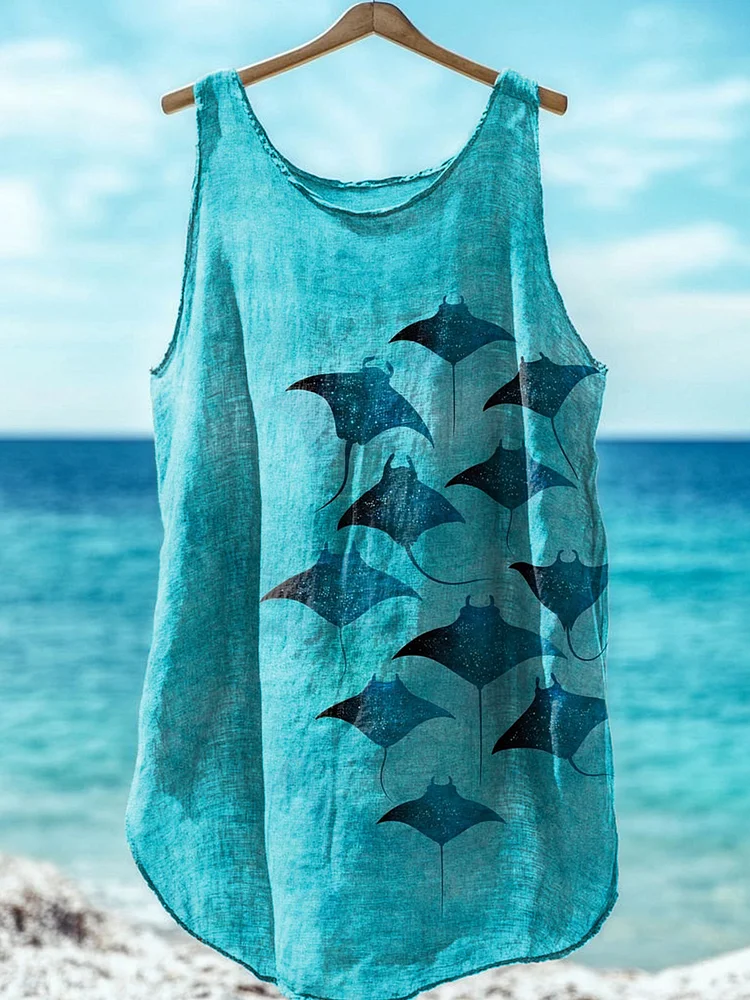 Utbros Manta Rays Art Print Linen Blend Tank Top