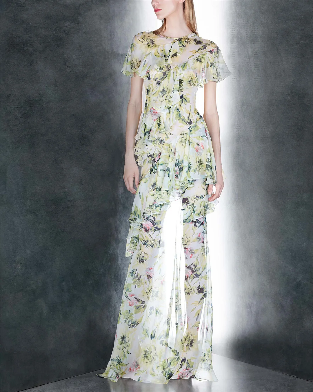 Women's Ruffled Chiffon Print Dress