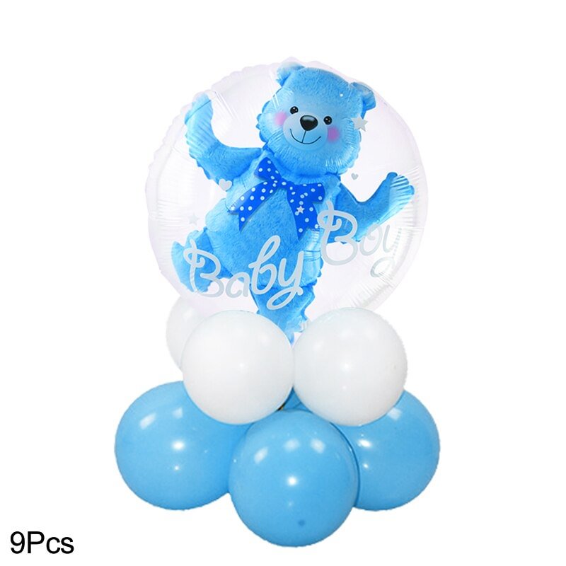 Baby Shower Transparent Baby Boy Girl Bear Bubble Ball Kids 1st Birthday Party Blue Pink Helium Balloon Gender Reveal Decoration