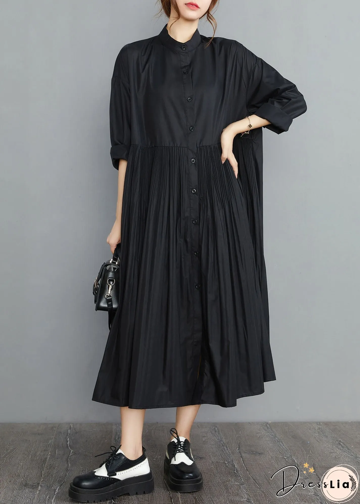 Simple Black wrinkled Cotton Robe Dresses Spring