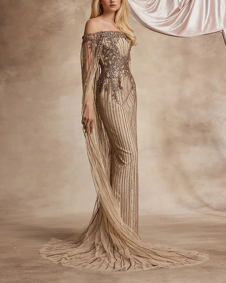 Women's Off-the-shoulder Mesh Sequin Dress