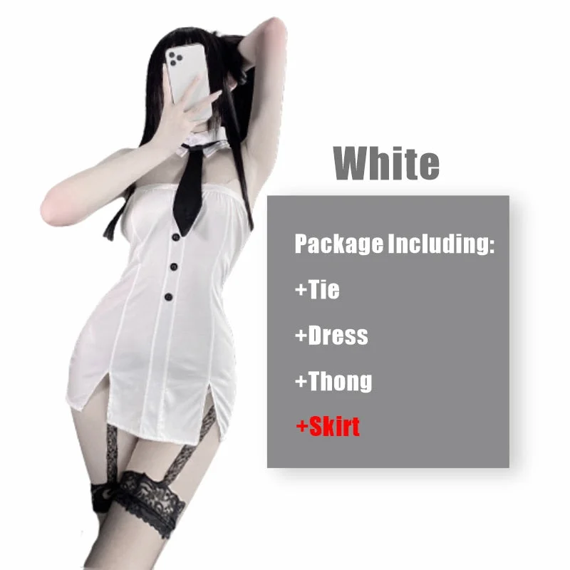 Sexy Office Lady Cosplay Costumes With Tie Erotic Lingerie For Women Stewardess Outfit Secretary Split Dress White Hot Hip New