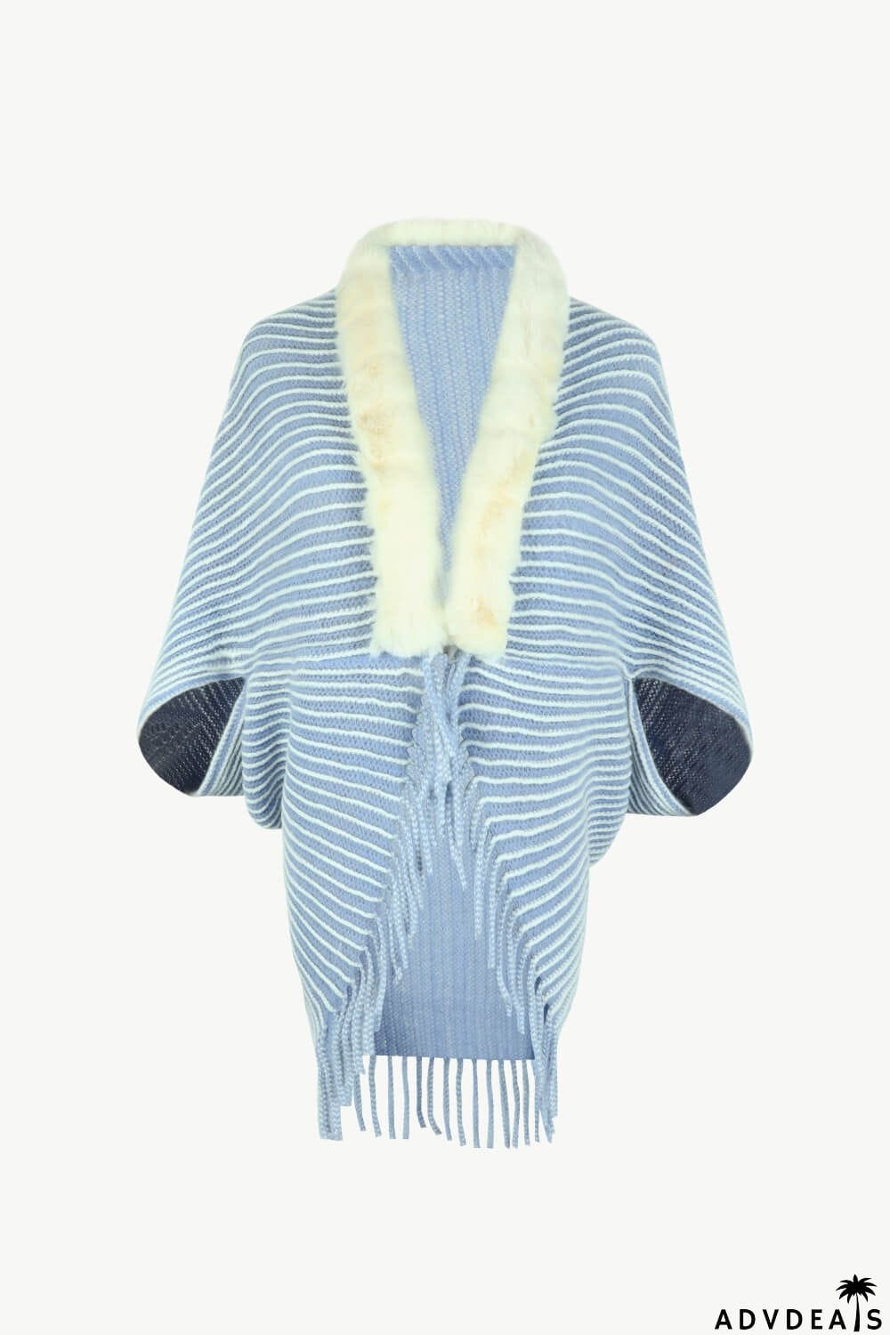 Striped Open Front Fringe Poncho