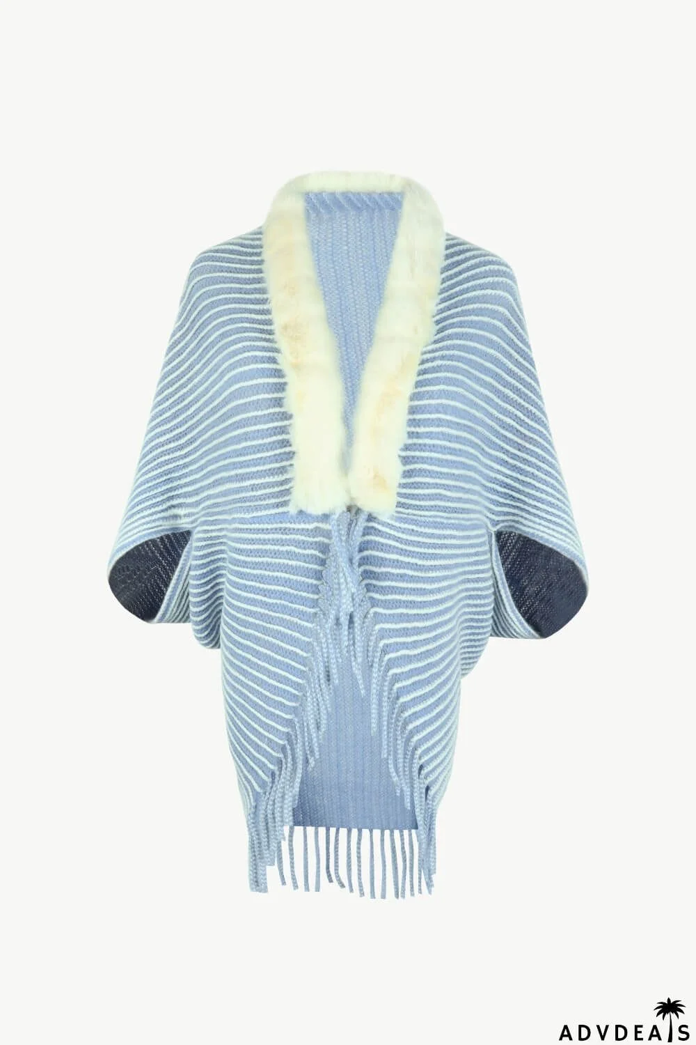 Striped Open Front Fringe Poncho