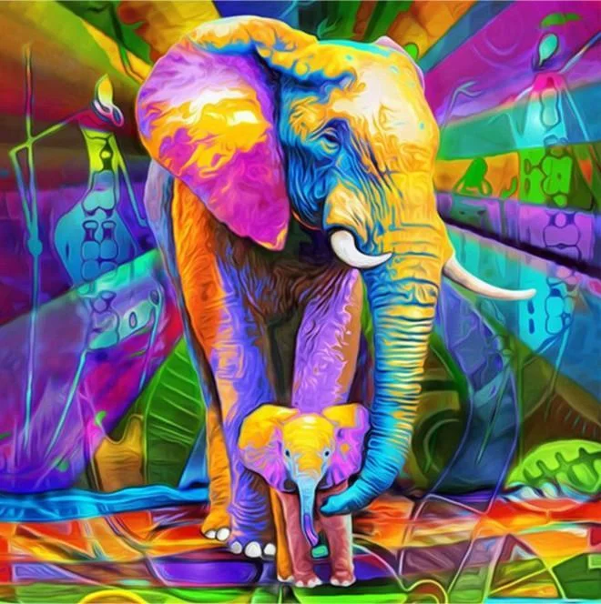 Full Round Diamond Painting - Colorful Elephant(30*30cm)