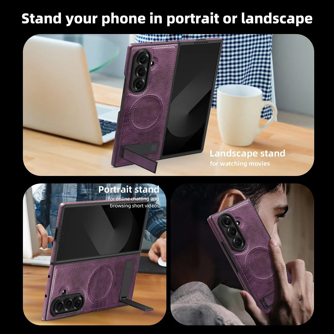 Samsung Galaxy Z Fold 6 Leather Case Magnetic Protective Case Holder Phone Case