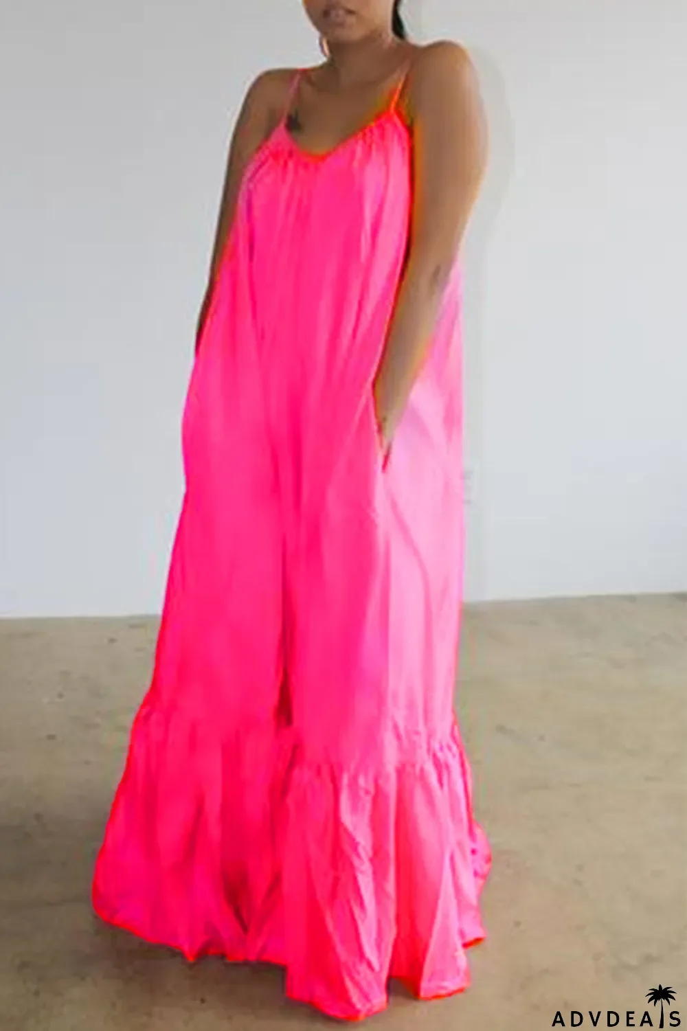 Dark Gray Sexy Casual Solid Backless Spaghetti Strap Loose Sling Dress