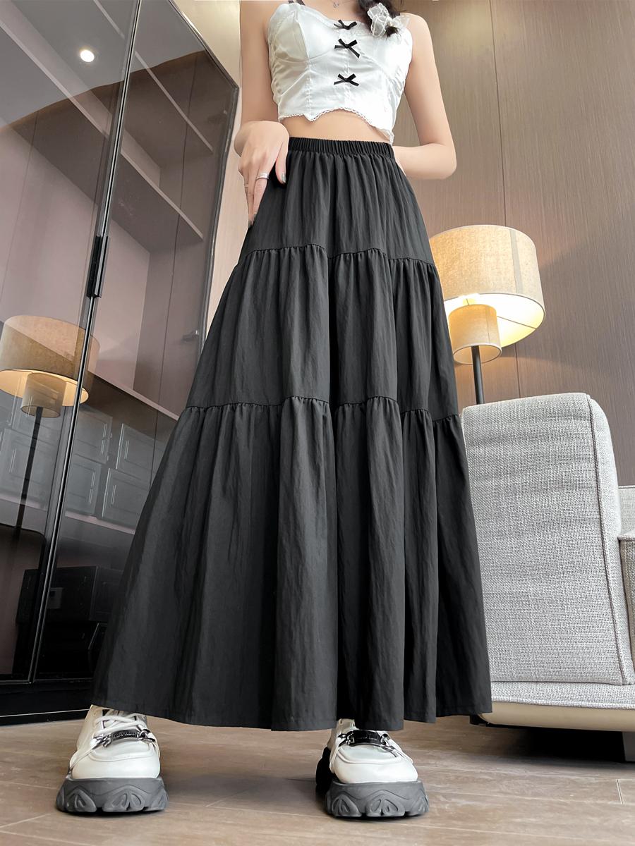 Ponlun event dresses for women luxury Vintage Romantic Spring Summer Women's Solid High Waist Pleated Skirts Fashion Elegant Vacation Party Half Long Skirt Versatile