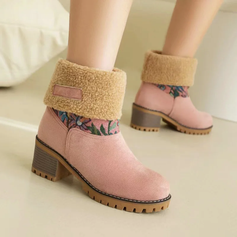 Breakj Breakj Autumn And Winter New Snow Boots Flowers Scrub Coarse And Medium Boots Two Thick 43 Large Size To Keep Warm Cotton Boots