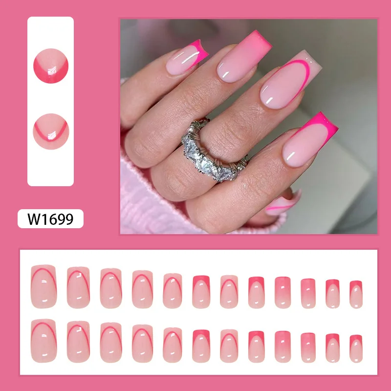 Churchf Churchf Nail Red French Removable Nail Piece Simple Gradient Square Nail Patch 24 Pieces