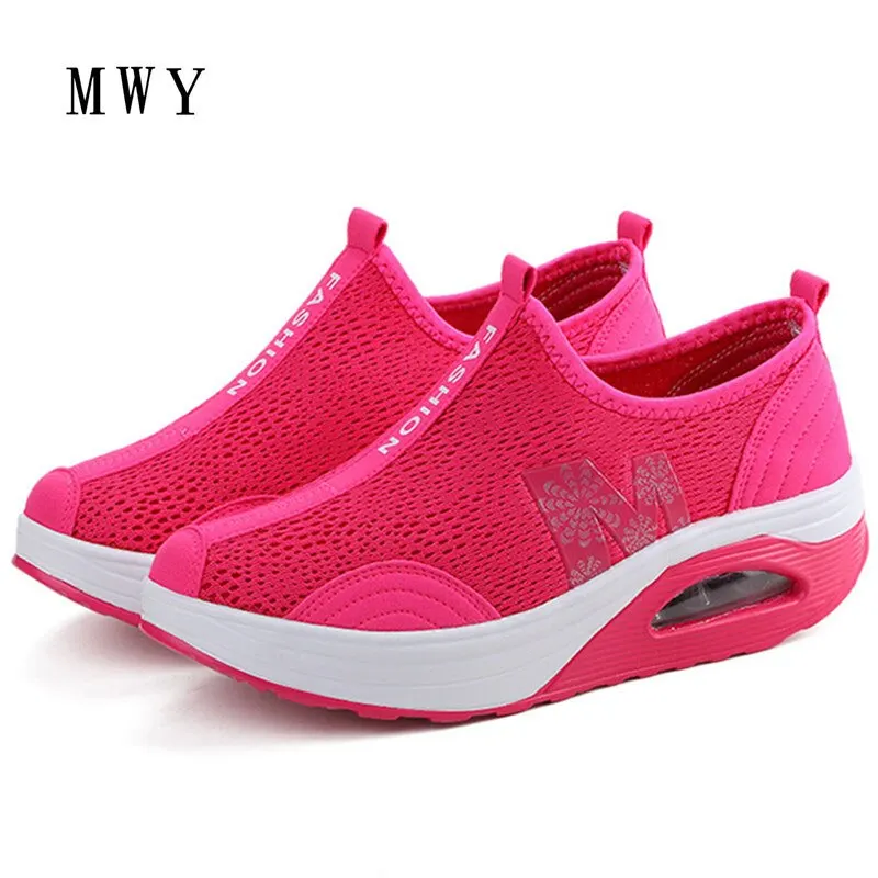 MWY Women Summer Height Increasing Casual Shoes Fashion Breathable Mesh Swing Wedges Platform Shoes Stability  tenis feminino