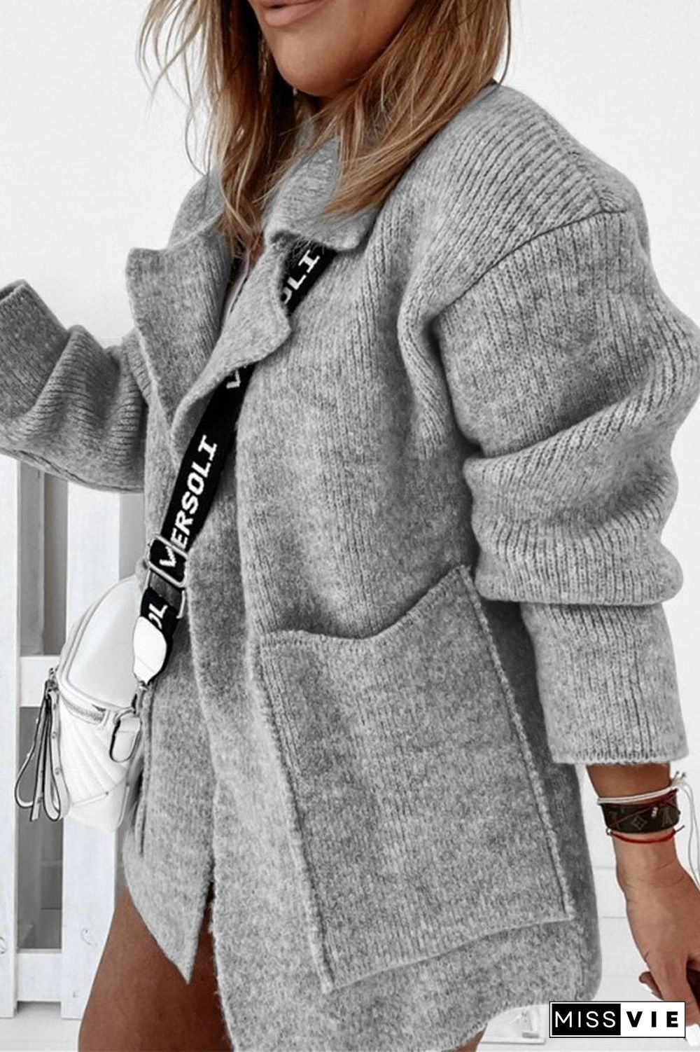 Suit Collar Double Pockets Knitted Coat