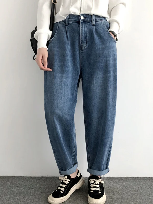 Casual Roomy Buttoned Jean Pants
