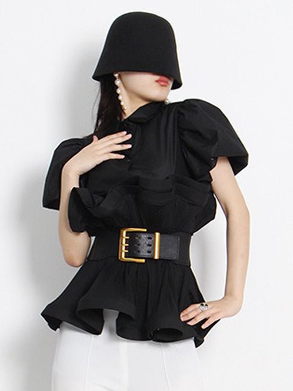 Urban Solid Color With Belt Falbala Blouse