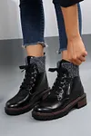 Women's Knitted Patched Lace-up Heeled Ankle Martens Boots