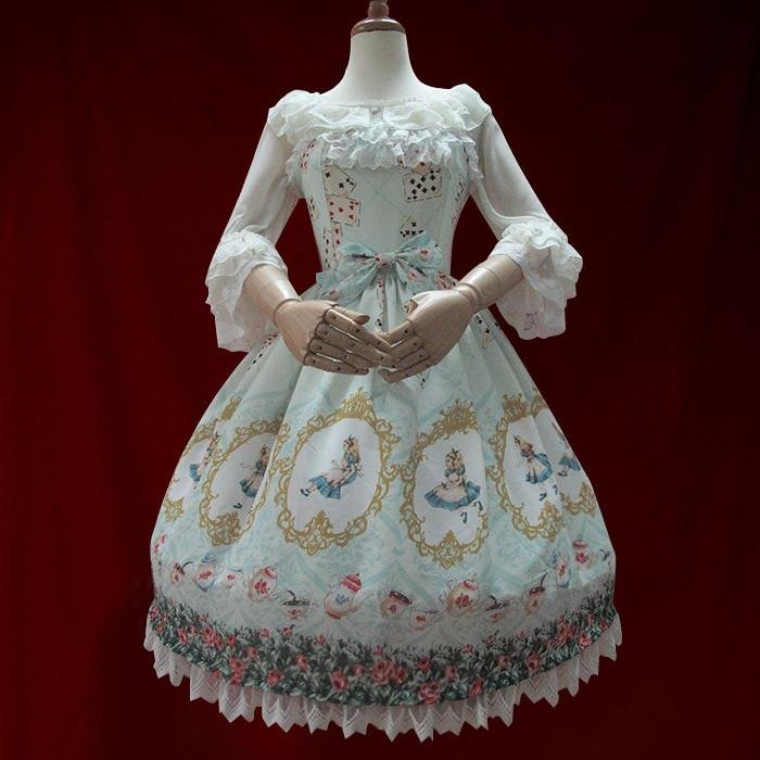 [Alice's Adventures in Wonderland] XS-XL Pink/Green/Blue Lolita Chiffon Dress SP165586