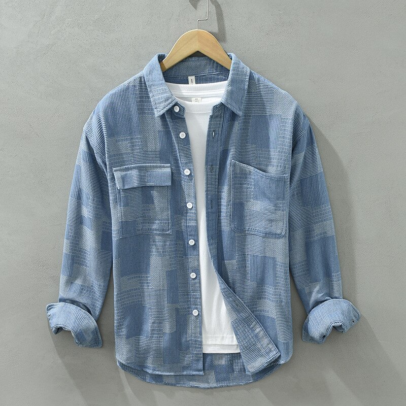 Japanese Casual Patch Long-sleeved Shirt Men's Fashion Personality Loose Literary Pocket Shirt 2025 Spring Autumn Denim Jacket