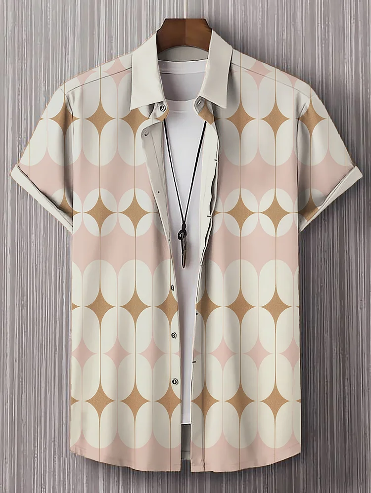 Men's Geometric Pattern All Over Print Vacation Shirt