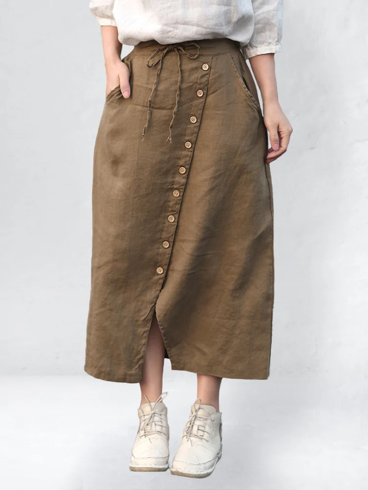 Wearshes Notch Button Down Drawstring Skirt