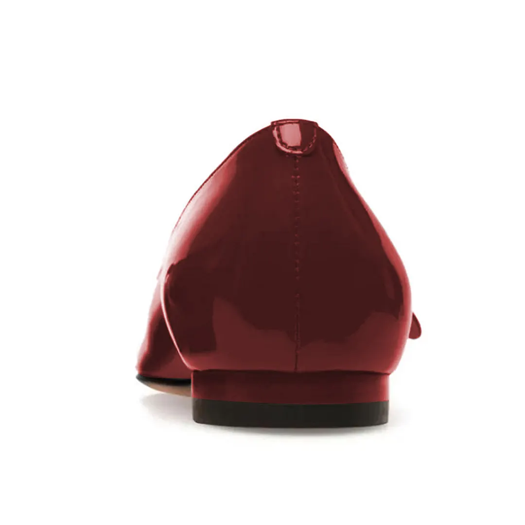 Simple Burgundy Patent Leather Square Toe Flat Shoes for Women