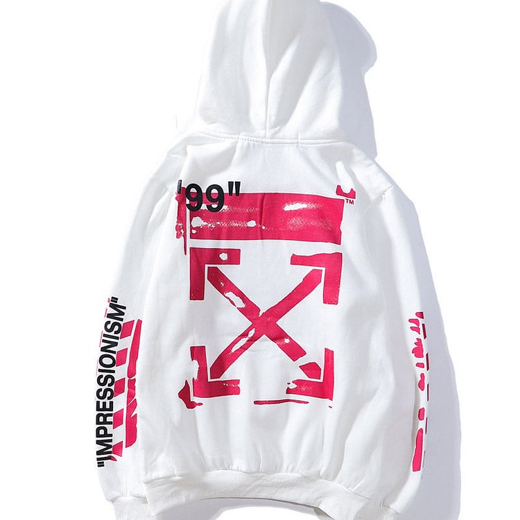 Off White Hoodie Autumn and Winter Off Rendering Graffiti Pink Arrow Men's and Women's Hoodie