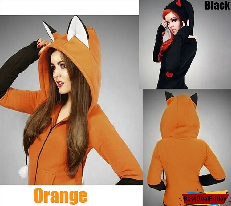 Fox Orelhas Cosplay Hoodie Fleece Jacket Halloween Cosplay Sweatshirt Cute Animal Costume Coat