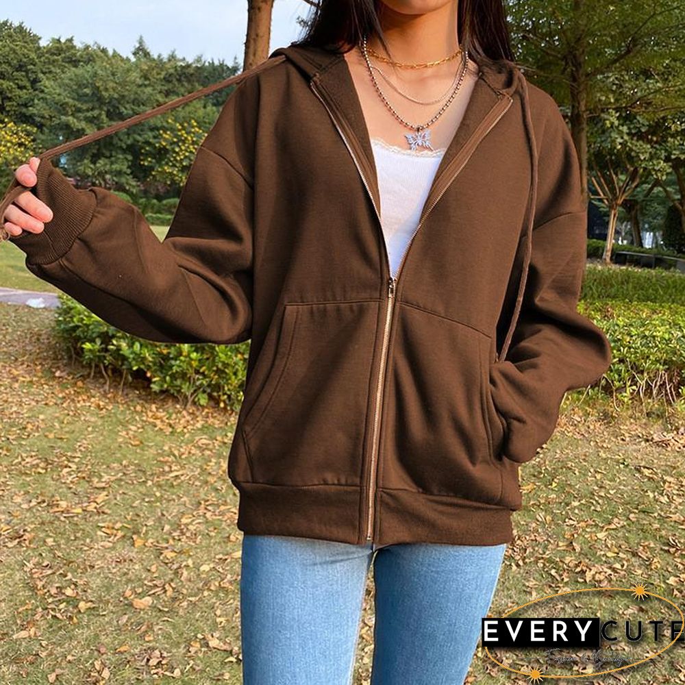 Harajuku Long Sleeve Oversized Hooded Sweatshirts Women Winter Vintage Clothes Woman Warm Thick Jacket Sweetshirt Zip Up Hoodies