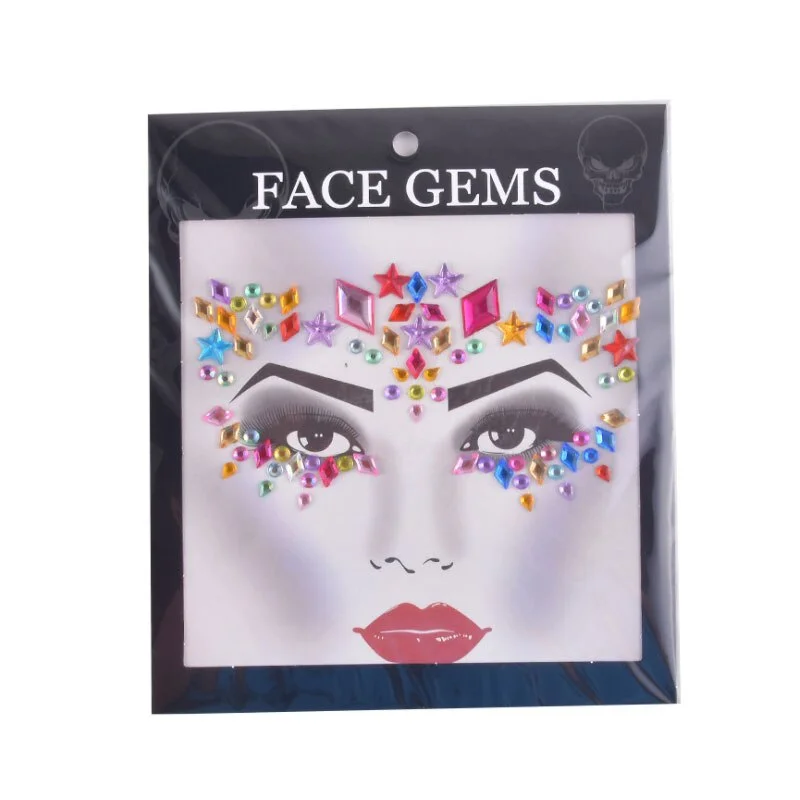 3D Gem Face Sticker Ghost Skull Face with Diamond Decoration Fashion Sexy Face Stickers Prom Holiday Party Face Decoration