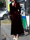 Urban Solid Color Belted Long Sleeves V-Neck Leather Coat