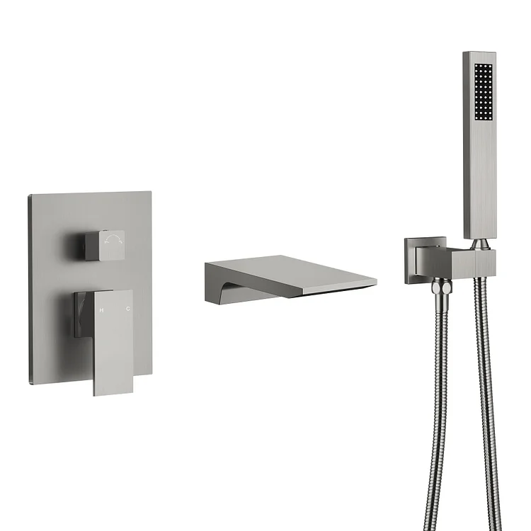 EVERSTEIN Waterfall Bathtub Faucet Set in Brushed Nickel M6502NI-BL