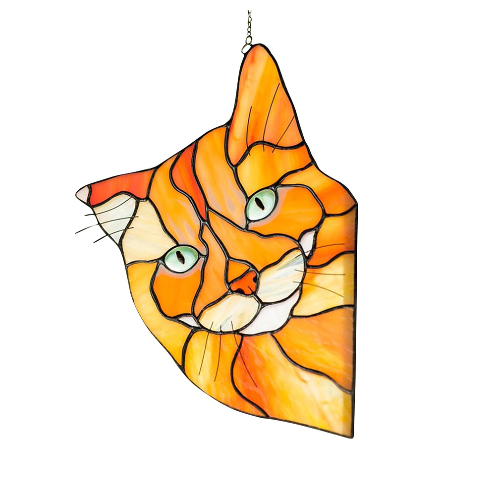 

Stained Glass Cat Suncatcher Window Hanging Painted Cartoon Kitten Pendant, 501 Original