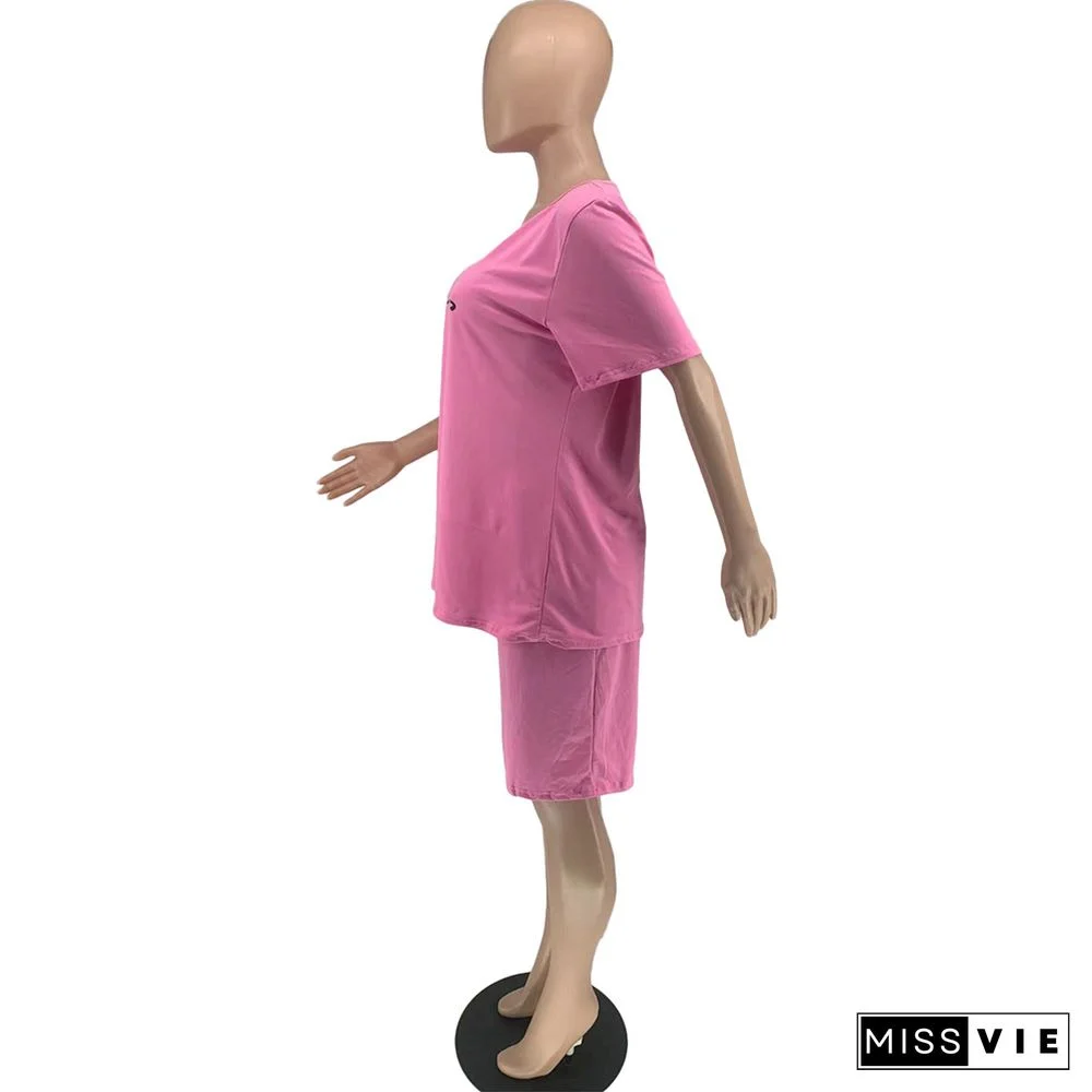 Letter Short Sleeve T Shirts and Shorts 2 Piece Outfits