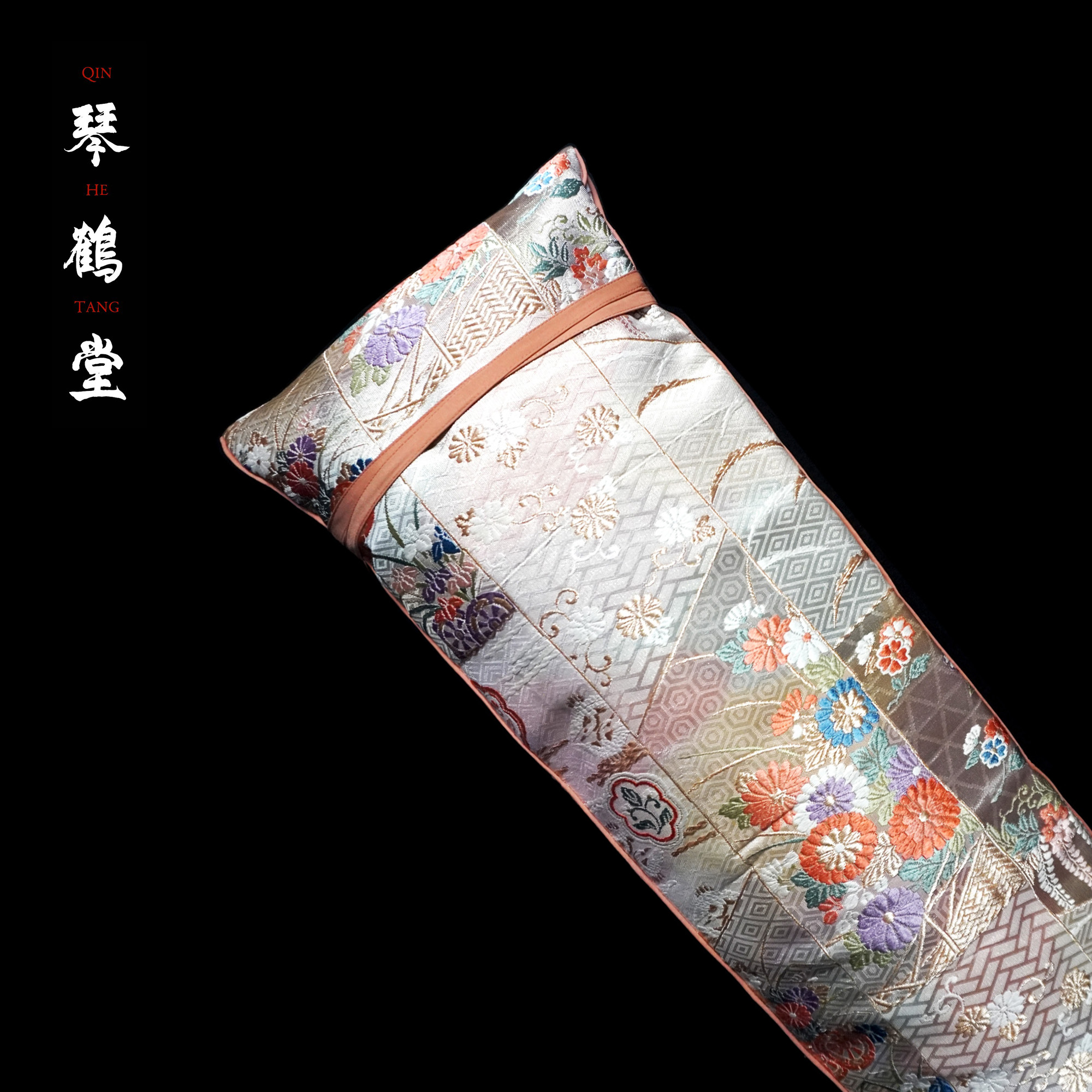 GoldenHarmony" - Premium Silk Qin Bag with Antique Brocade Fabric,  Exquisite Handcrafted Chinese Qin Cover