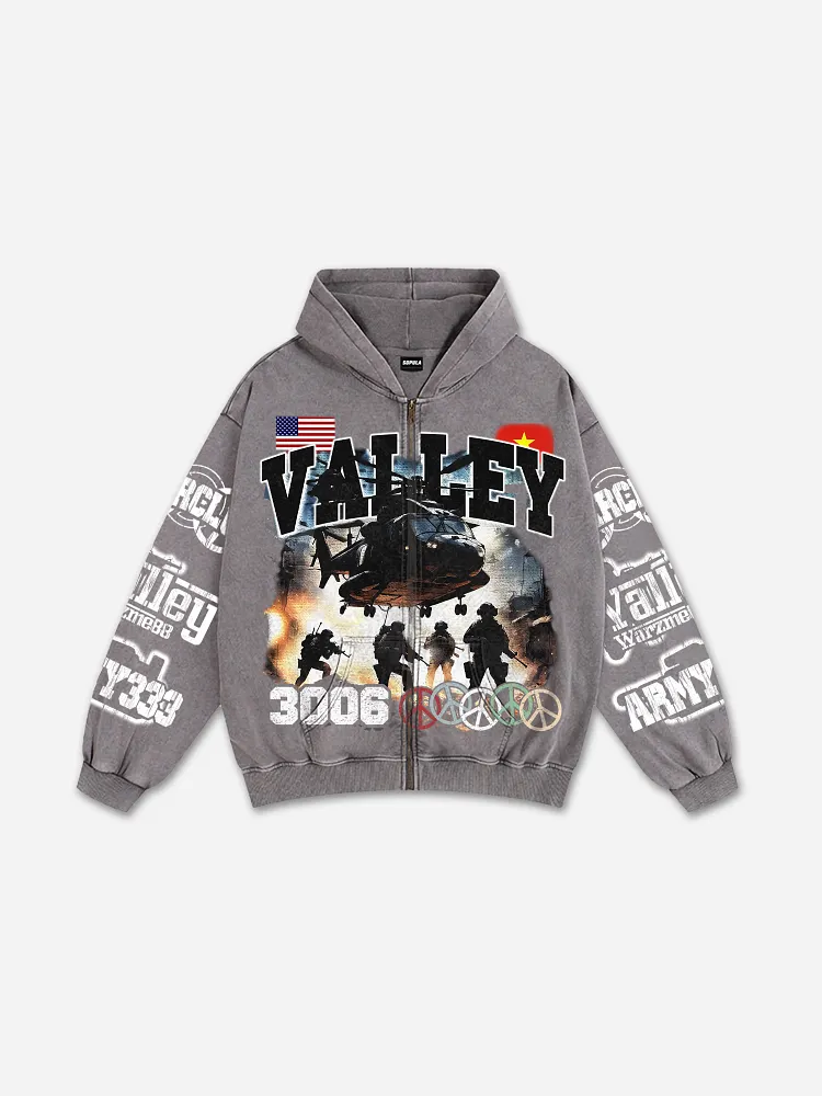 Vintage Warzone Graphic Acid Washed Oversized Zip-up Hoodie
