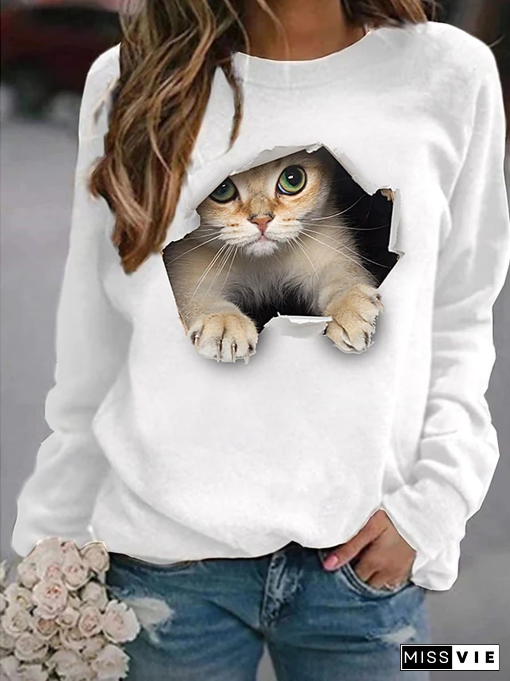 Casual Crew Neck Long Sleeve Printed Sweatshirts