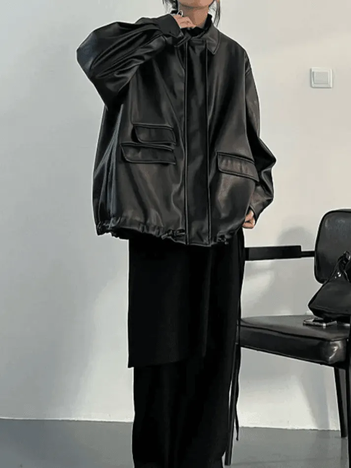 Brownm Oversized Black Faux Leather Jacket