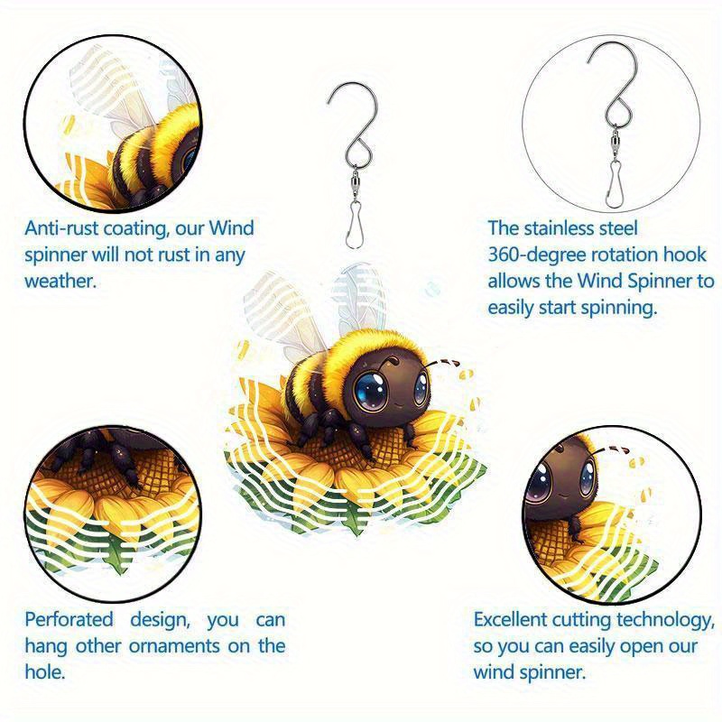 Tegooe Tegooe Cute Bee Sunflower 2D Mandala Wind Spinner Chime - Dynamic Outdoor Garden Decoration