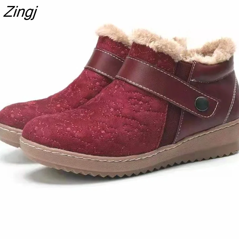 Zingj Shoe Woman Boot 2023 Winter Wedge-heeled Platform Ankle Boots Fashion Rivet Rhinoceros-velvet Thermal Boots