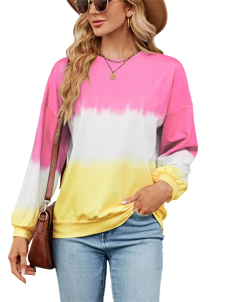 Rainbow Print Temperament Commuter Loose Tie-dye Color Collision Head Round Neck Long Sleeve Loose Sweater Ladies On-Cosfine