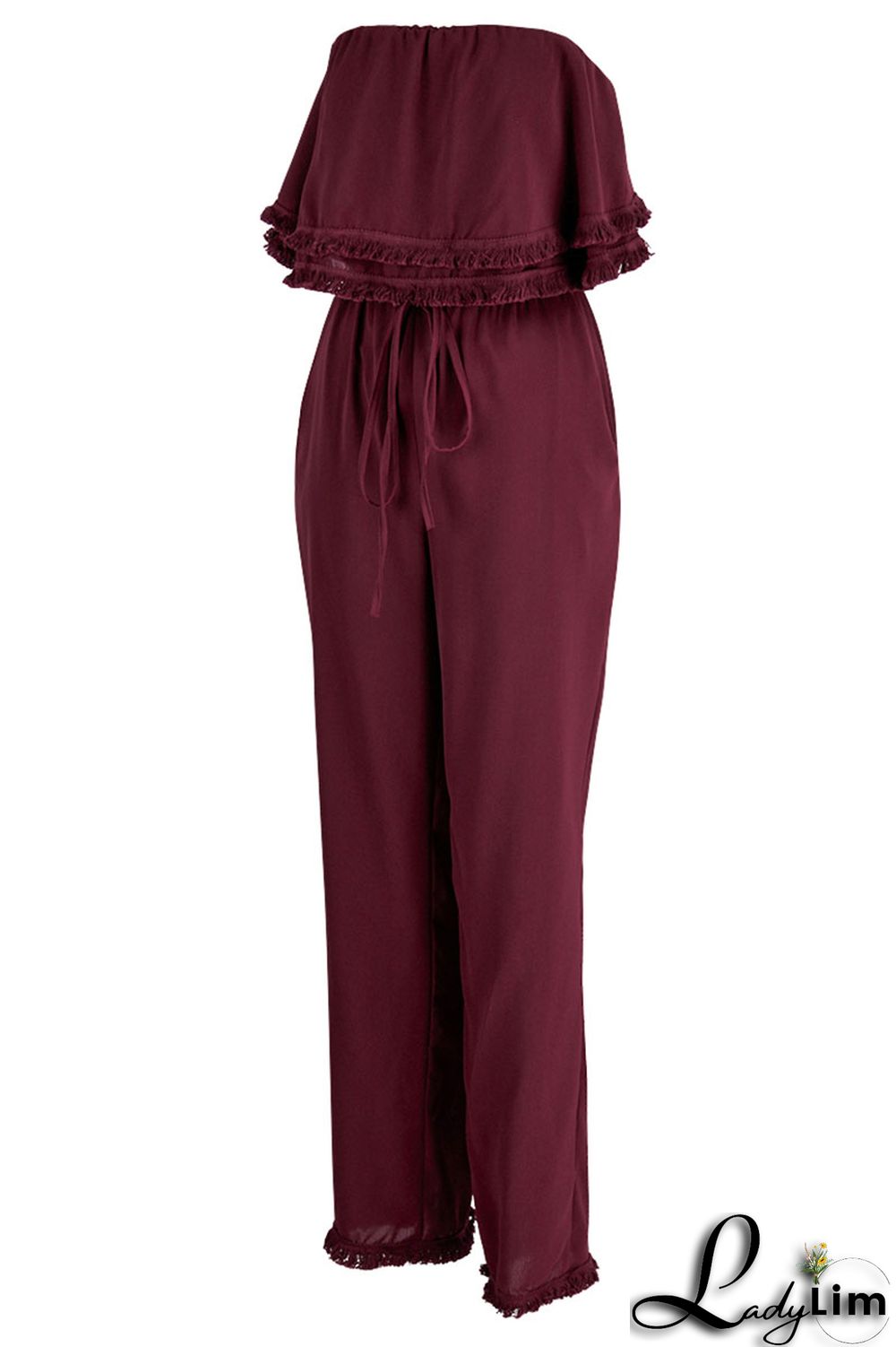 White Casual Solid Patchwork Strapless Straight Jumpsuits