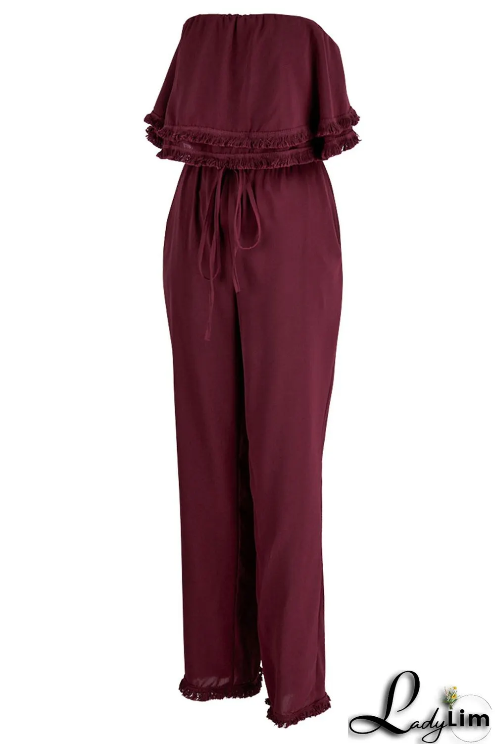 White Casual Solid Patchwork Strapless Straight Jumpsuits