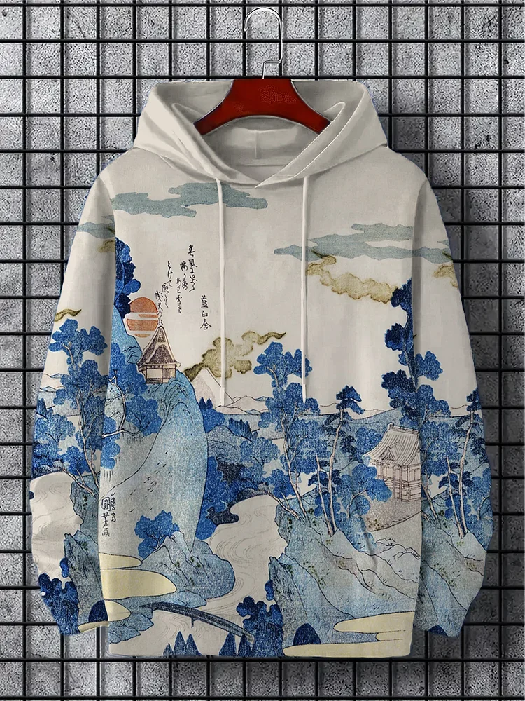 Men\'s Landscape Hooded Japanese Cozy Sweatshirt Print Art